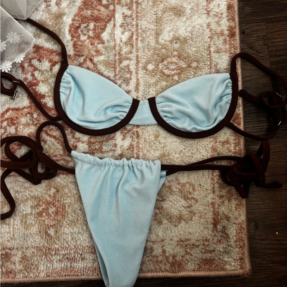 Frankie’s Bikinis Blue and Brown TerryCloth Bikini Set
